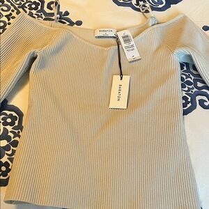 Babaton Cream Ribbed Off-Shoulder Top
